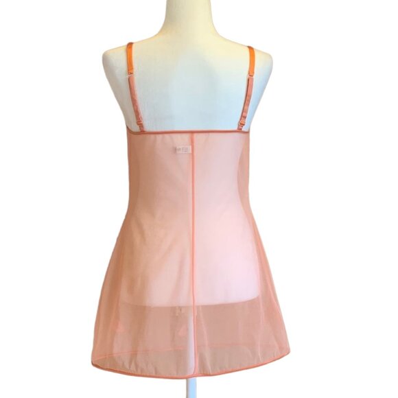 New La Perla sheer peach designer chemise/slip dress w/leaf design size EU 38 - Picture 4 of 10